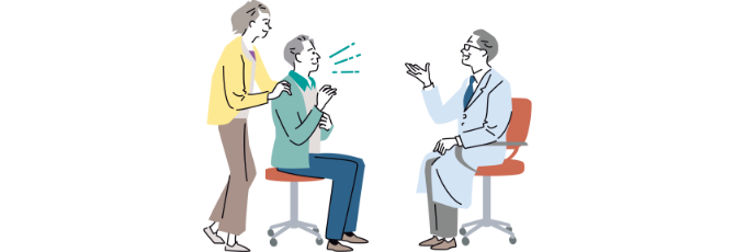 受診の際に、おひとりでは理解しにくいこともあるかもしれませんので、家族の方に同席していただき、一緒に話を聞くこともできます。